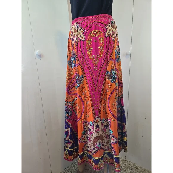 Soft Surroundings Marguerite Maxi Skirt Boho Paisley Rayon Elastic XS - Picture 7 of 7